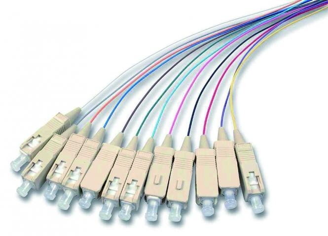Faserpigtail SC 50/125μ 12ér Satz, farbige Fasern, 2m, OM3